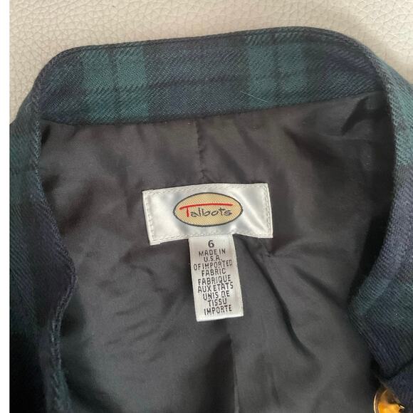 Vtg Talbots Women’s Wool Navy Green Tartan gold buttons military-style blazer 6 - Picture 16 of 16